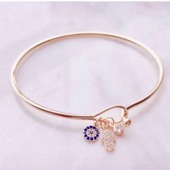 Dream Jewelry - 925 STERLING SILVER Hamsa-Eye-CZs Charms Bangle